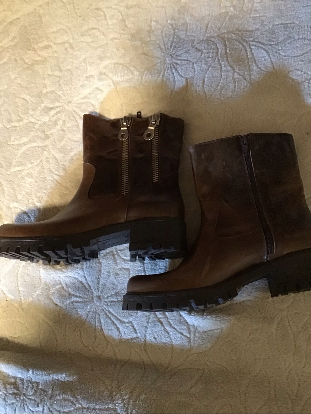 Women’s Brown Leather Ankle Boots with Dual Zippers